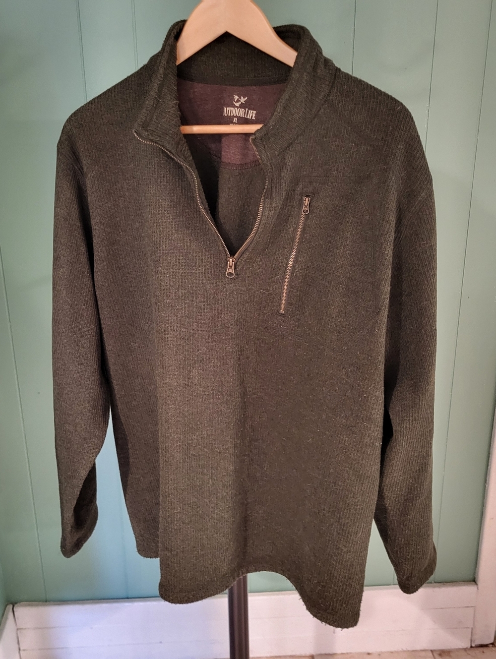 Men's Dark Green Quarter-Zip Sweater, XL,  Gorpcore